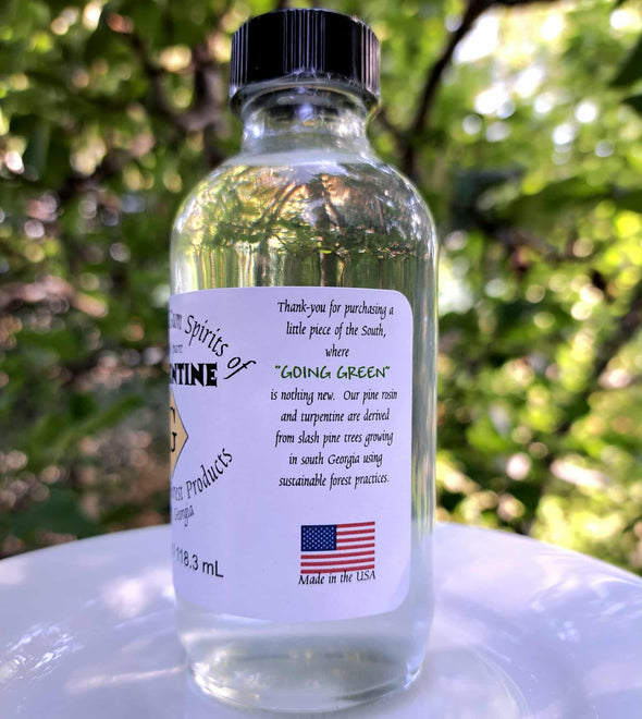 100% Pure Gum Spirits of Turpentine Clear Glass Bottle  4 oz USA Distilled Pine G