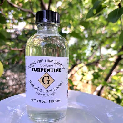 100% Pure Gum Spirits of Turpentine Clear Glass Bottle  4 oz USA Distilled Pine G