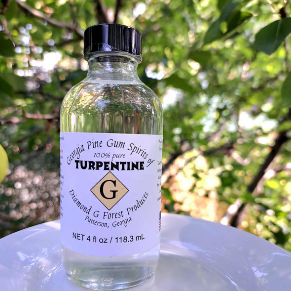 100% Pure Gum Spirits of Turpentine Clear Glass Bottle  4 oz USA Distilled Pine G