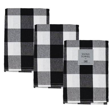 DII Kitchen Towel Set -3 PCS Black and White 100% Cotton