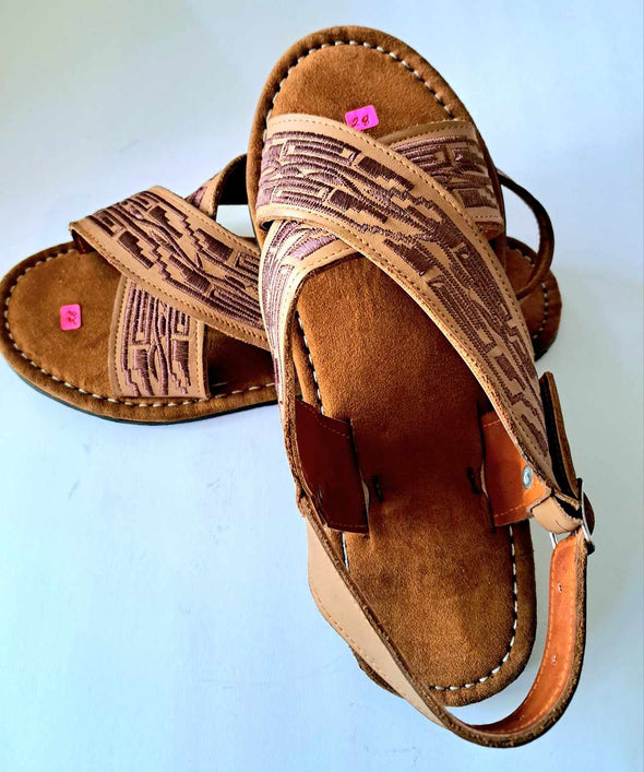 Men's Handmade Native Design Embroidered Leather Sandals