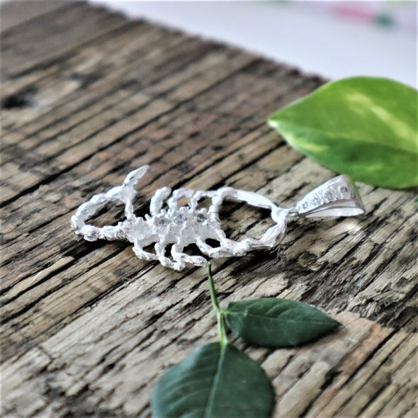 Large Scorpion Pendant  925 Sterling Silver & CZ-Taxco 2.5" Long