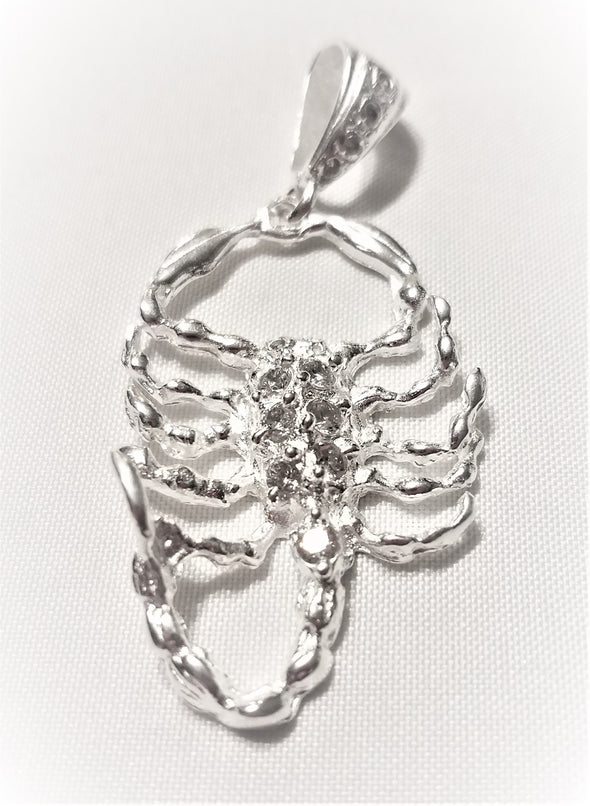 Large Scorpion Pendant  925 Sterling Silver & CZ-Taxco 2.5" Long