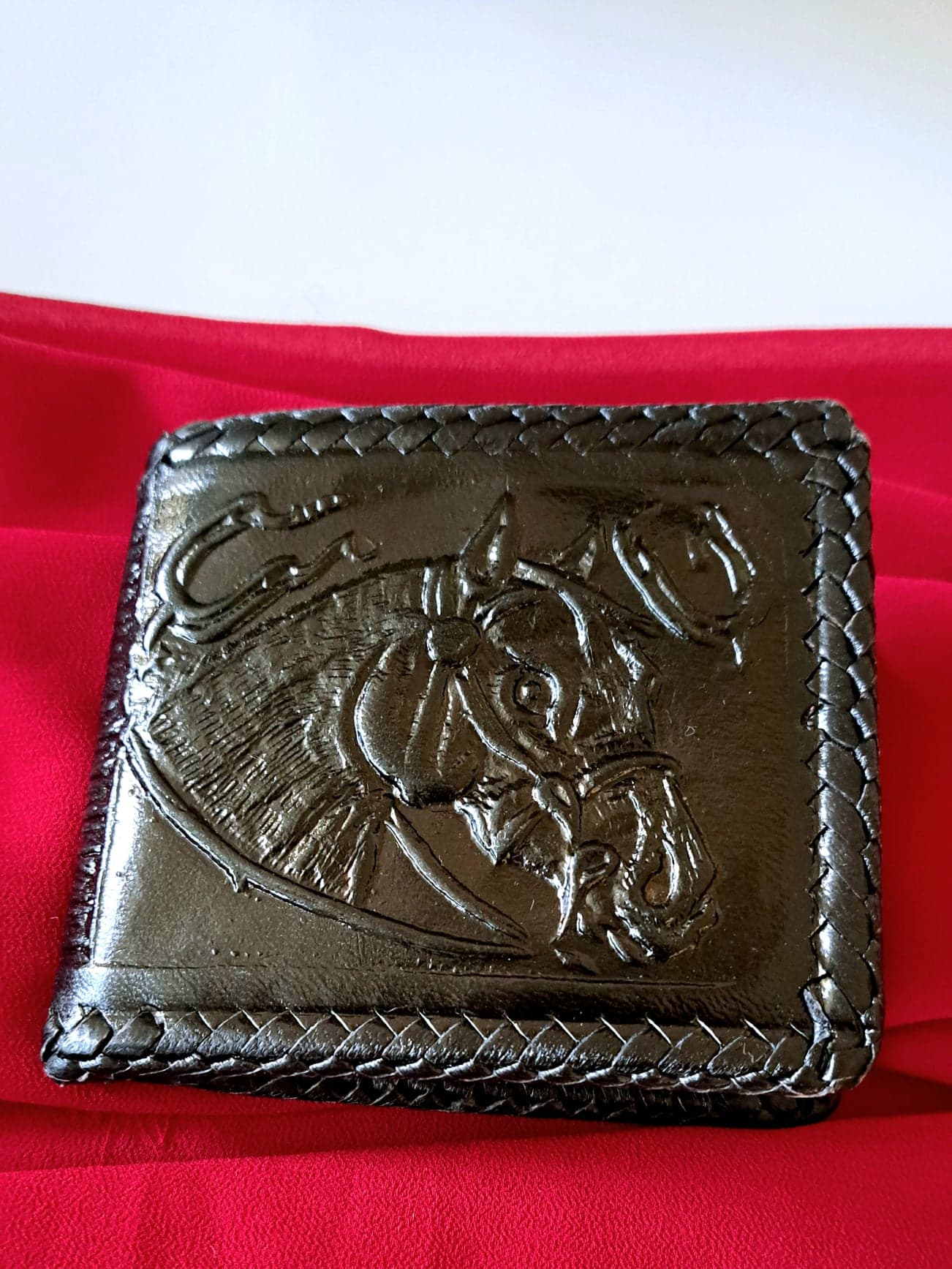 Western Style Mexican Hand Tooled Embossed Bi-Fold Leather Wallet Mexico  Vintage