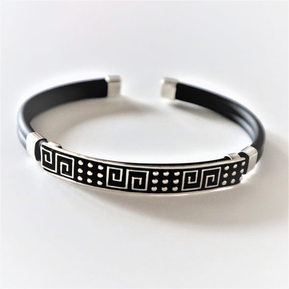 Caucho Cuff Bracelet for Men with 925 Sterling Silver Taxco