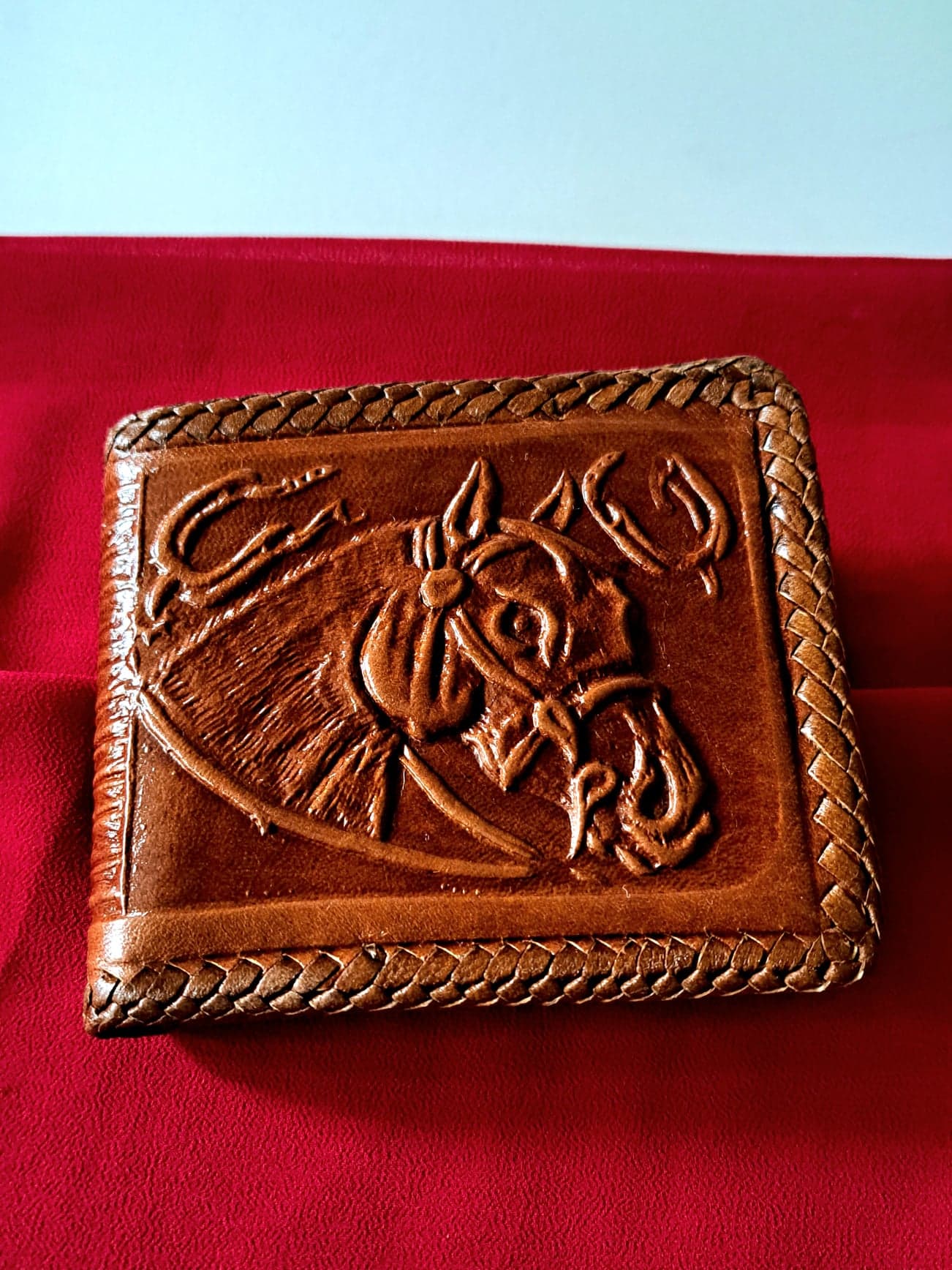 Vintage leather wallet with hand painted designs, old leather sewn and hand  painted wallet