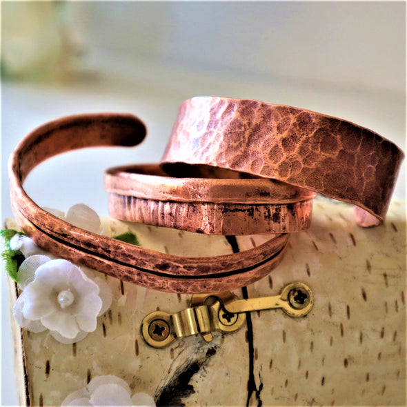 Unique Textured- Hand Forged Copper Bracelet