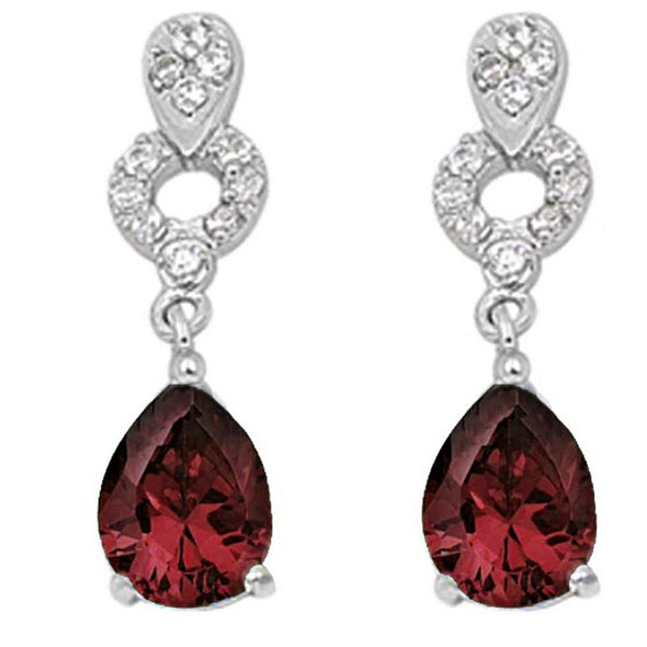 Garnet Pear Shape & Cz Dangle .925 Sterling Silver Earrings