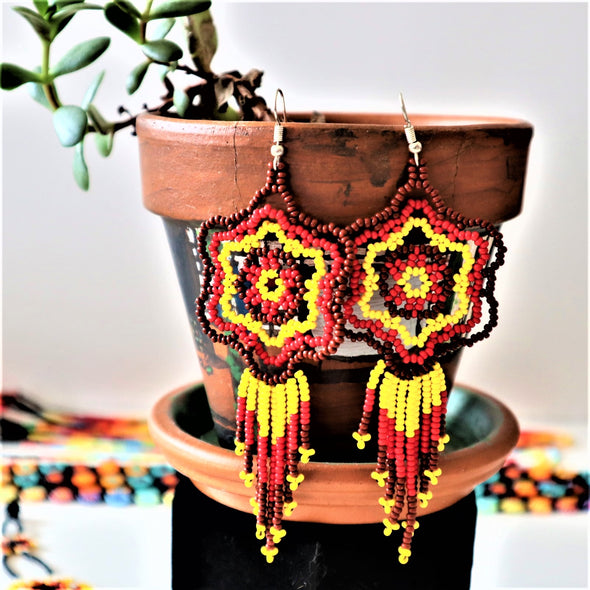 Multicolor Handmade Huichol Style Beaded Earrings