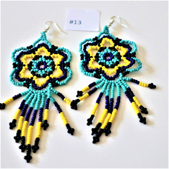 Multicolor Handmade Huichol Style Beaded Earrings