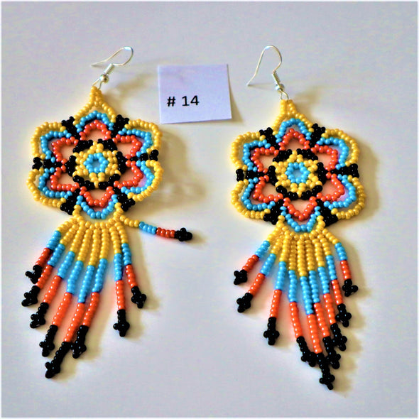 Multicolor Handmade Huichol Style Beaded Earrings