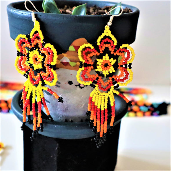 Multicolor Handmade Huichol Style Beaded Earrings