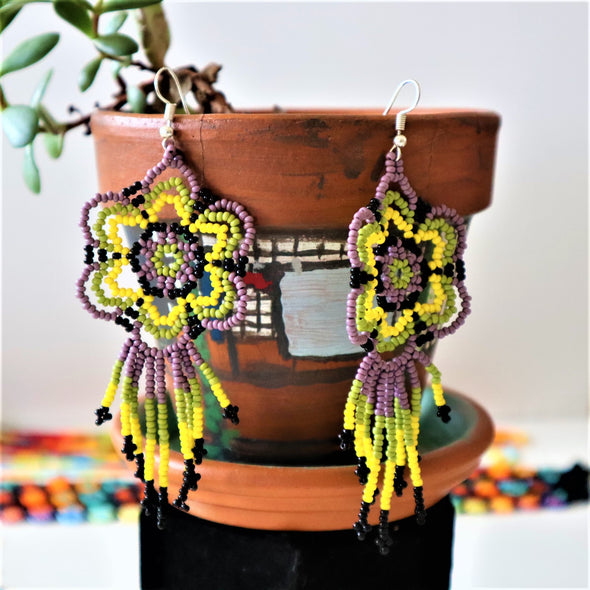 Multicolor Handmade Huichol Style Beaded Earrings