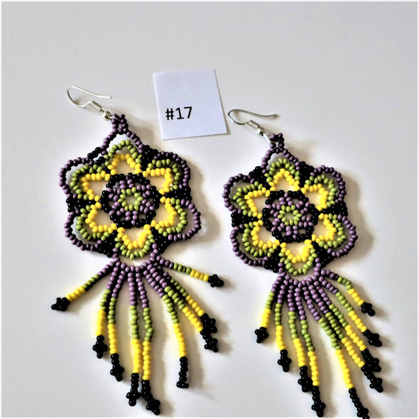 Multicolor Handmade Huichol Style Beaded Earrings