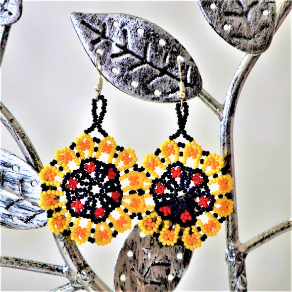 Handmade Huichol Style Beaded Earrings