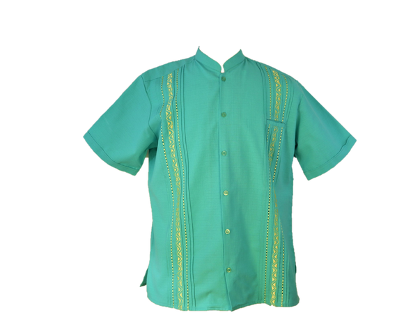 Men’s Linen Short Sleeve Embroidered Guayabera-Turquoise