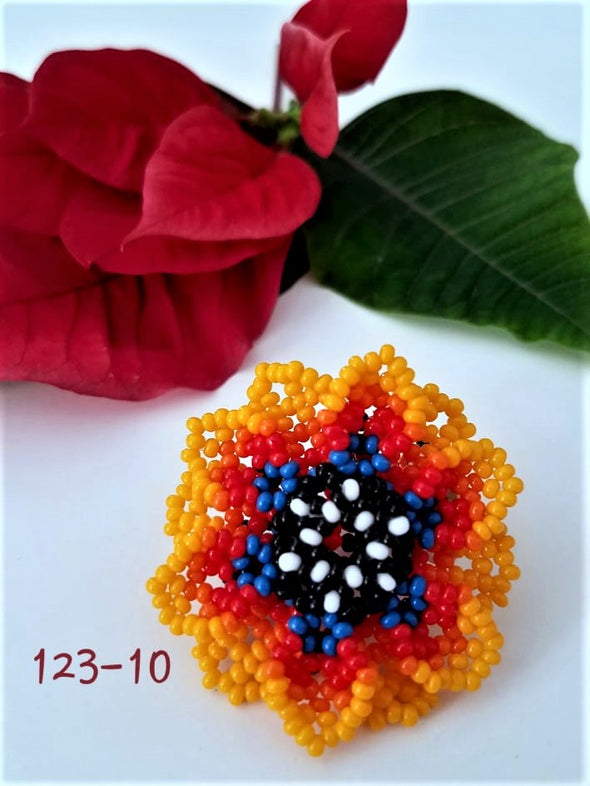 Beautiful Huichol Beaded Flower Ring