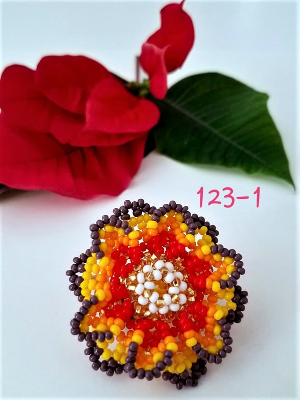 Beautiful Huichol Beaded Flower Ring