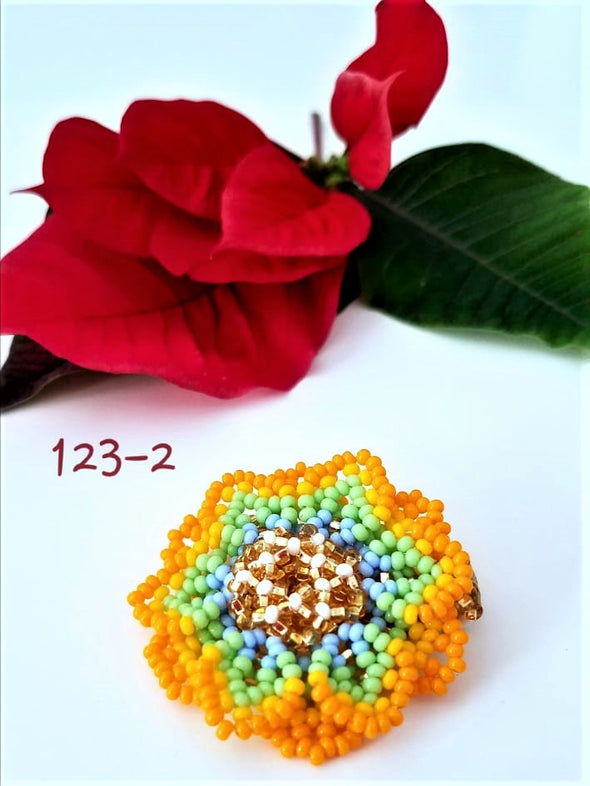 Beautiful Huichol Beaded Flower Ring