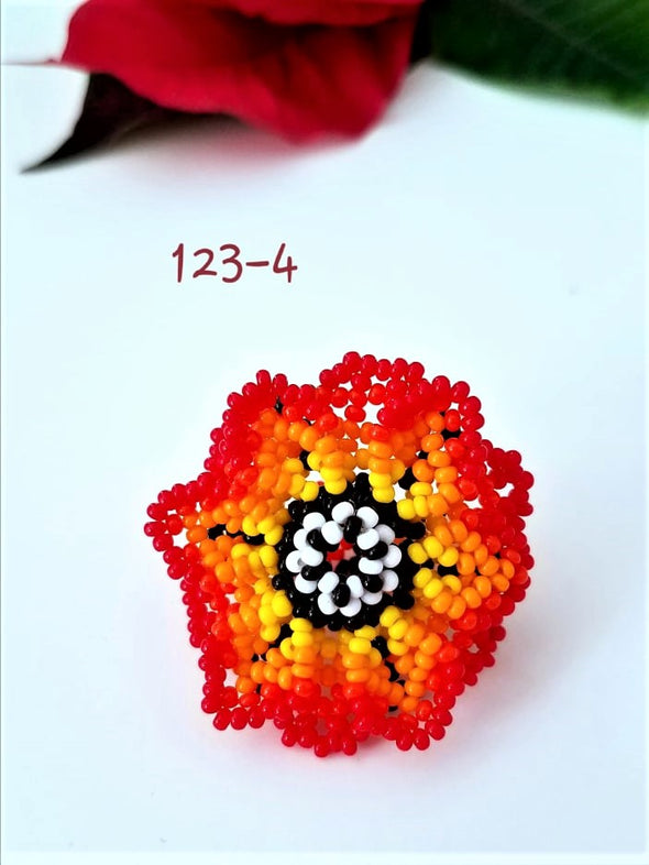 Beautiful Huichol Beaded Flower Ring