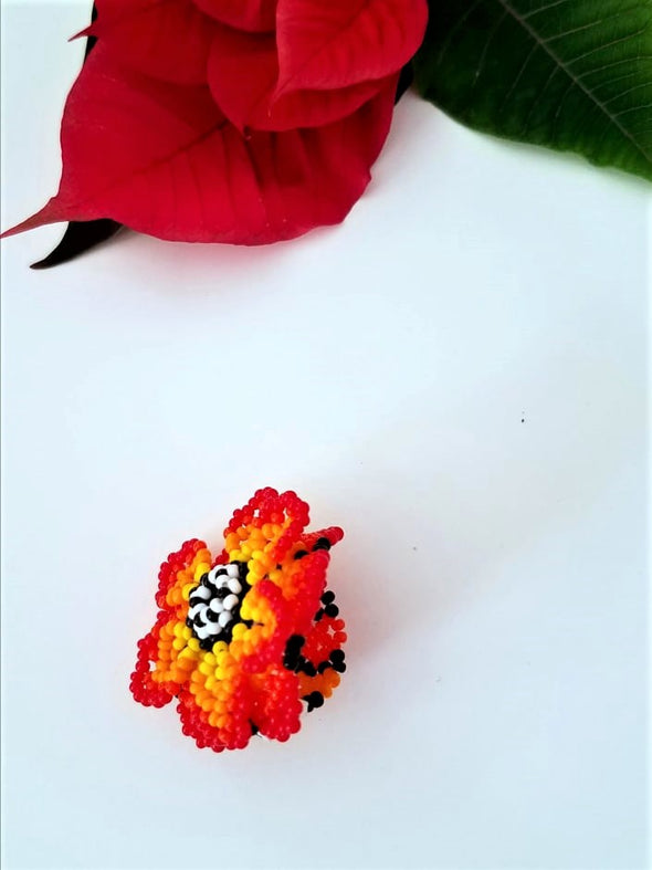 Beautiful Huichol Beaded Flower Ring