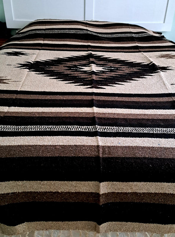 Beautiful Handwoven Diamond Pattern Mexican Blanket