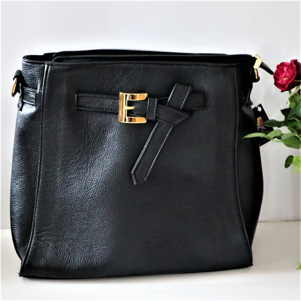 Mexican Soft Genuine Leather Black Crossbody Handbag