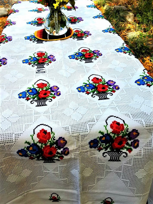 Beautiful Handmade Cross Stich Embroidered Mexican Tablecloth