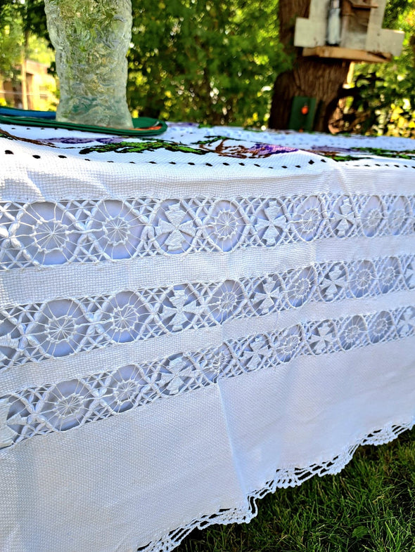 Beautiful Cross-Stich Mexican Tablecloth- Grape & flowers design