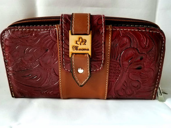 Mexican Leather Wallets-Embossed Leaf Pattern