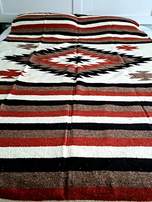 Beautiful Handwoven Diamond Pattern Mexican Blanket