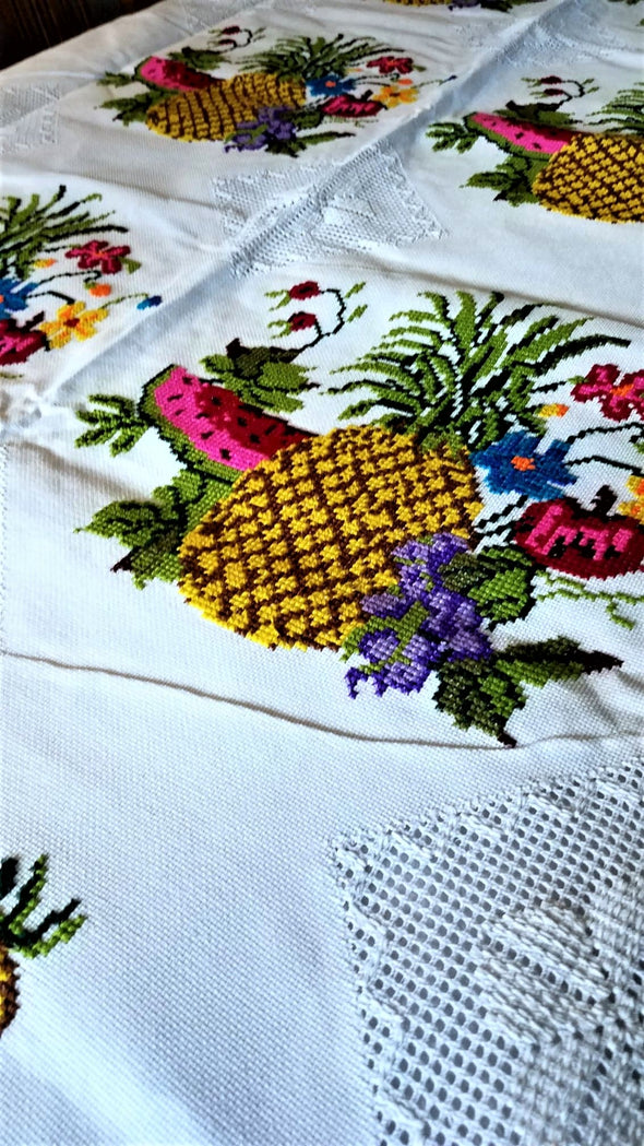 Beautiful Handmade Cross Stich Embroidered Mexican Tablecloth