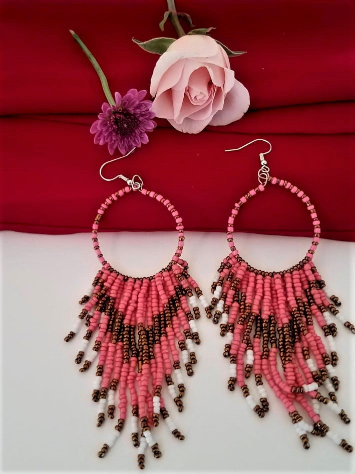 Beaded Boho Fringe Hoop Earrings – Rosies Market Y Mas