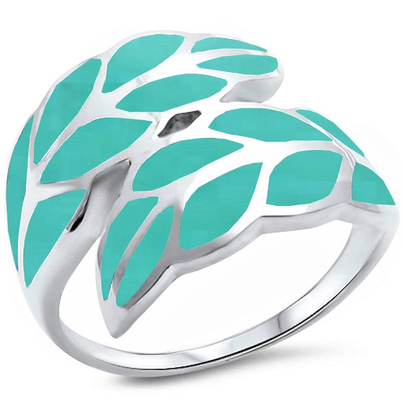 Turquoise Leaf .925 Sterling Silver Ring Size 5,6,7,10