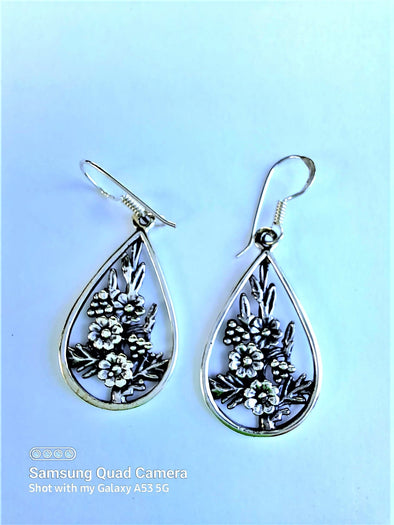 Rose Bouquet Dangle  .925 Sterling Silver Earrings