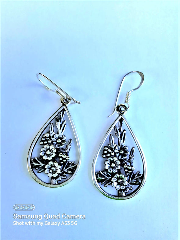 Rose Bouquet Dangle  .925 Sterling Silver Earrings