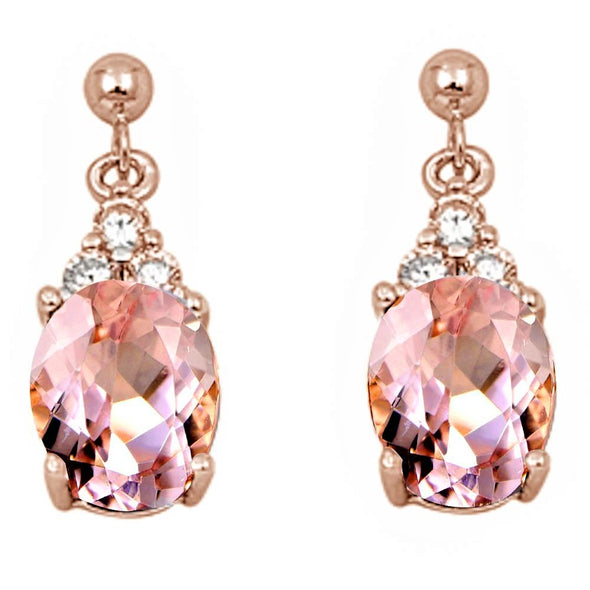 Rose Gold Plated Oval Morganite & Cubic Zirconia .925 Sterling Silver Earrings