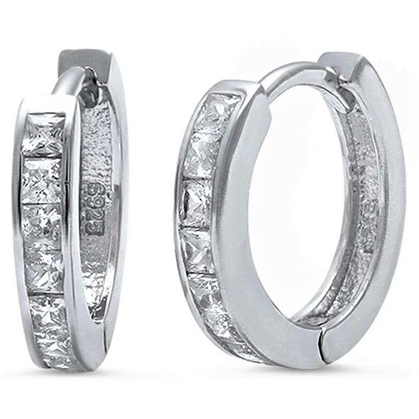 Princess Cut Cubit Zirconia Hoop .925 Sterling Silver Earring