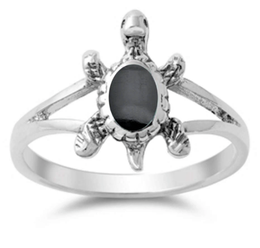 Solid Black Onyx Turtle 925 Sterling Silver Ring-sizes-6