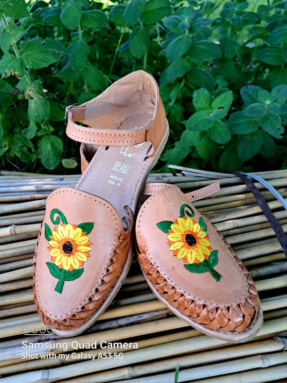 Beautiful Handmade Sunflower Embroidered Flat Shoes
