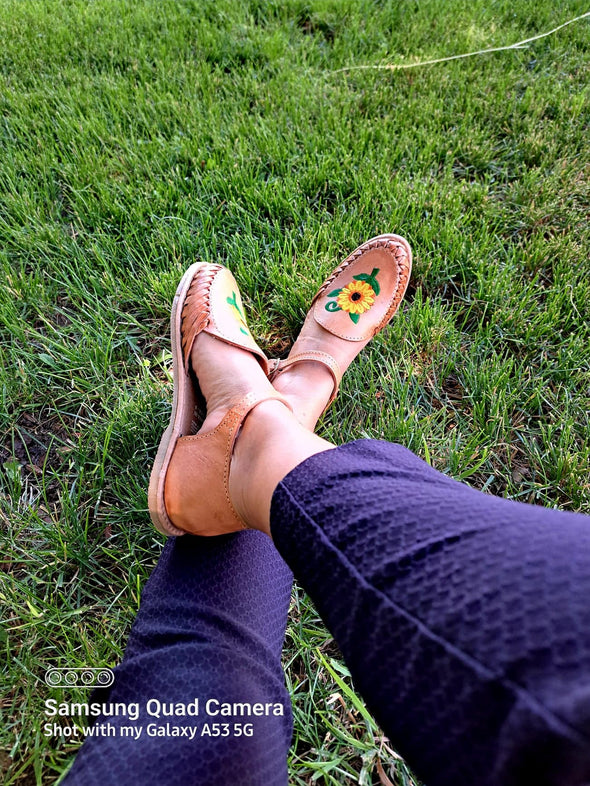 Beautiful Handmade Sunflower Embroidered Flat Shoes