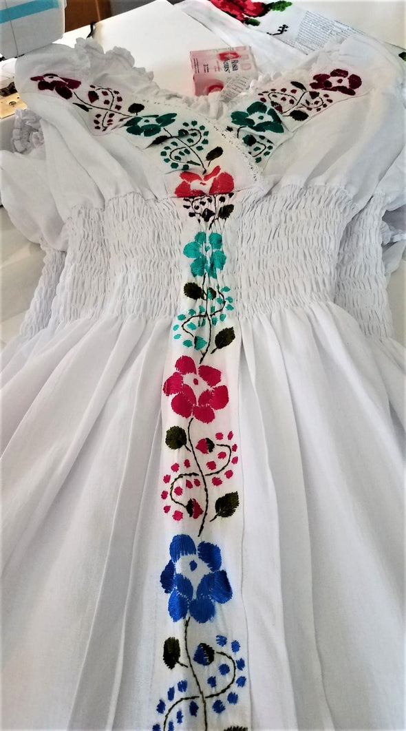 Mexican Embroidered Dress 100% Cotton