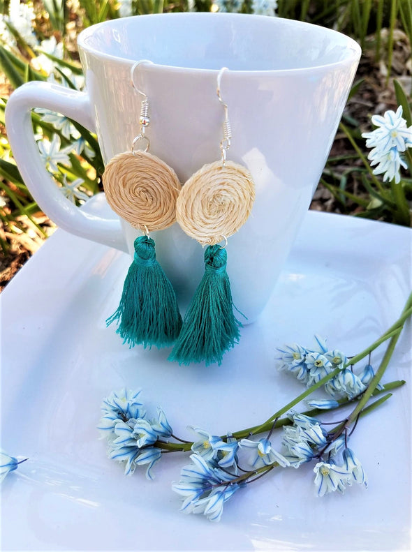 Handmade Agave Fiber  & Silk Thread Earrings