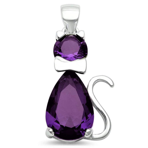 Cute .925 Sterling Silver Cat Pendant With CZ Stones