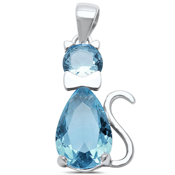 Cute .925 Sterling Silver Cat Pendant With CZ Stones