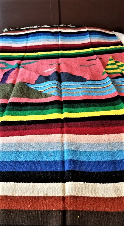 Beautiful Handwoven Diamond Pattern Mexican Blanket