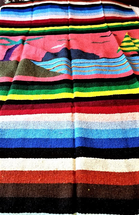 Beautiful Handwoven Diamond Pattern Mexican Blanket