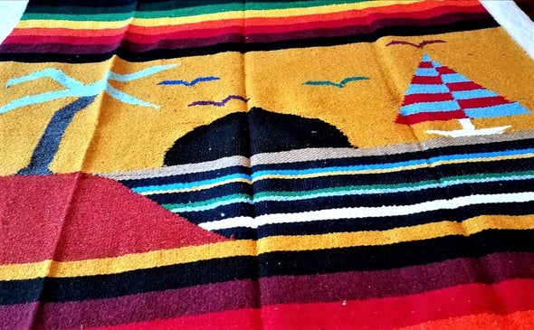 Beautiful Handwoven Diamond Pattern Mexican Blanket