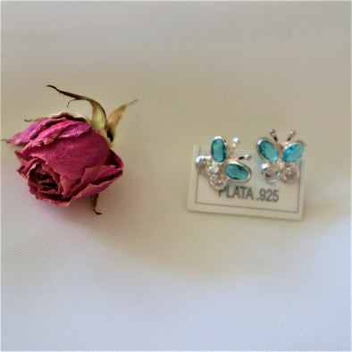 .925 Sterling Silver & CZ Post Butterfly Earrings