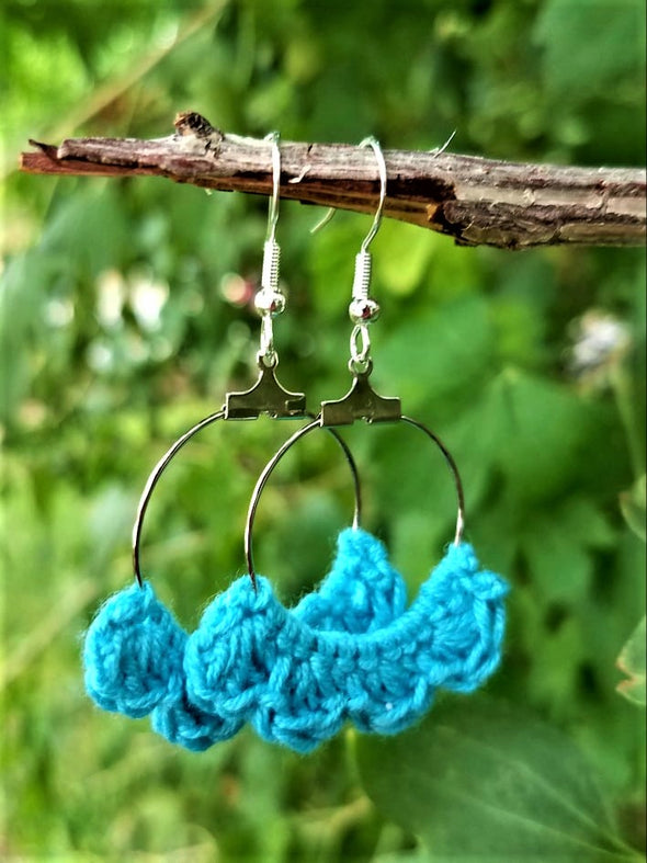 Handmade One-of a -kind Crochet Small Hoop Earrings.